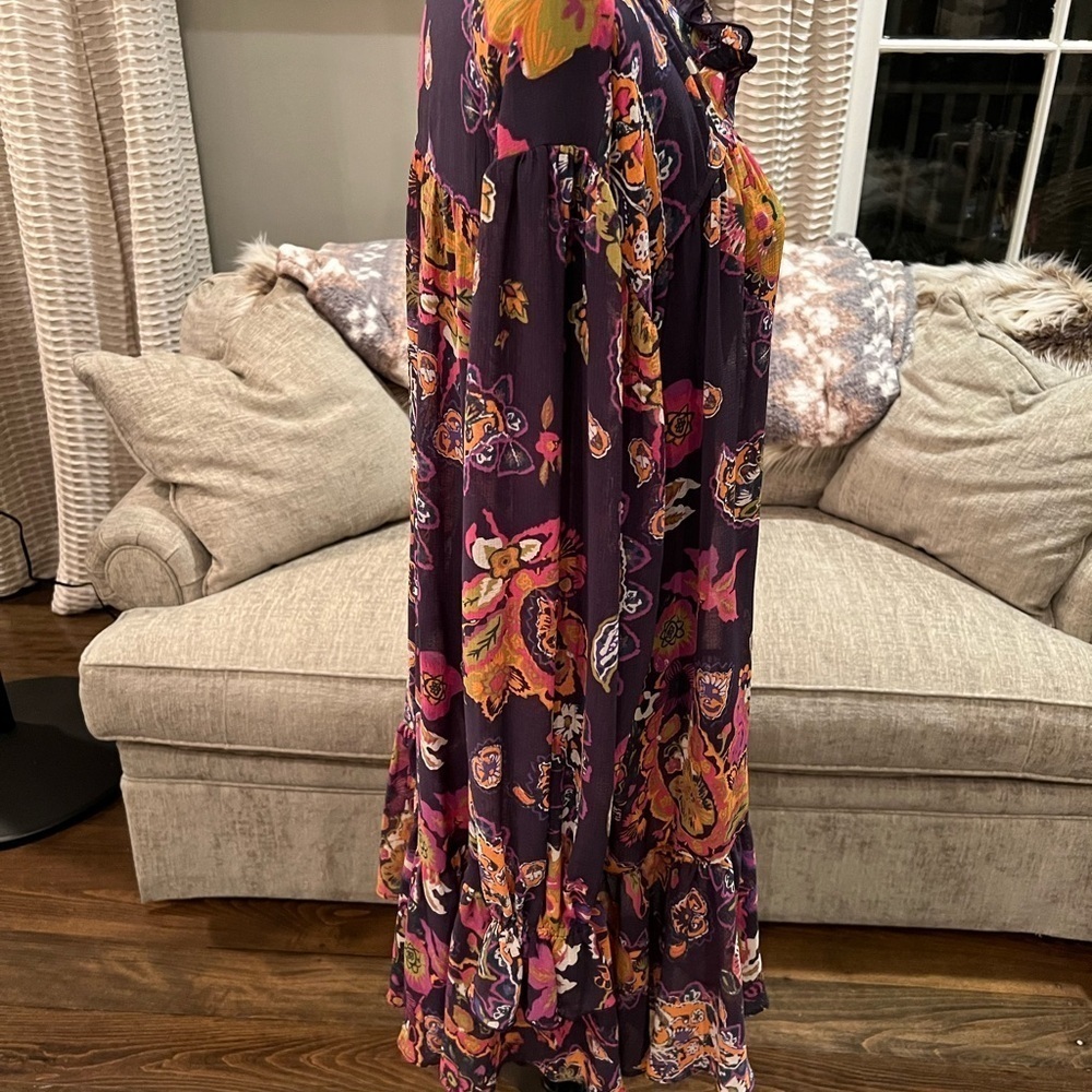 Free People Ibiza Nights Purple Floral Mini Dress Button Up Size Large - Picture 3 of 7